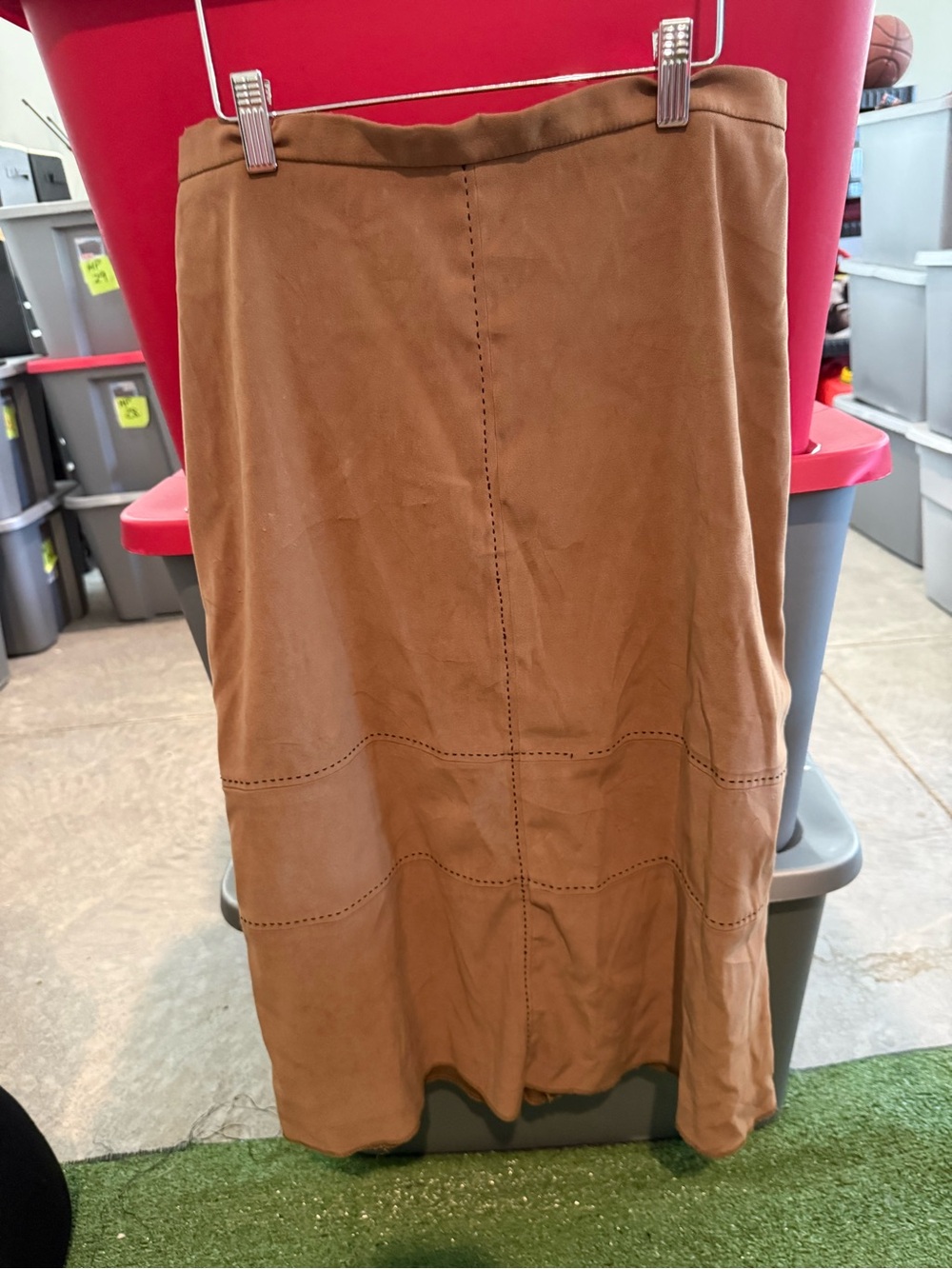 Brown Faux Suede A-Line Midi Skirt mp39